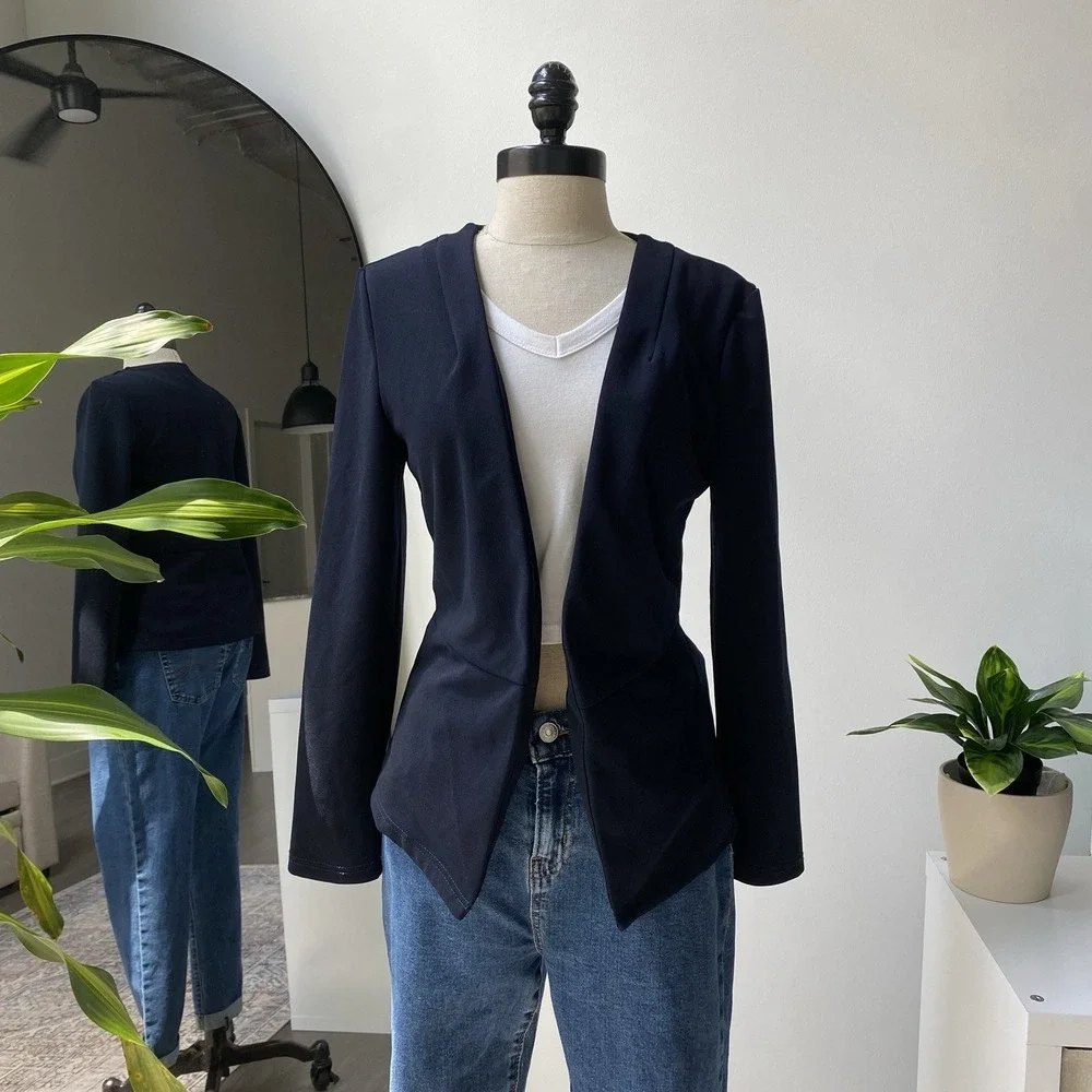 SHEIN Navy Open Jacket Blazer Long Sleeve Women's Size XS Business Casual